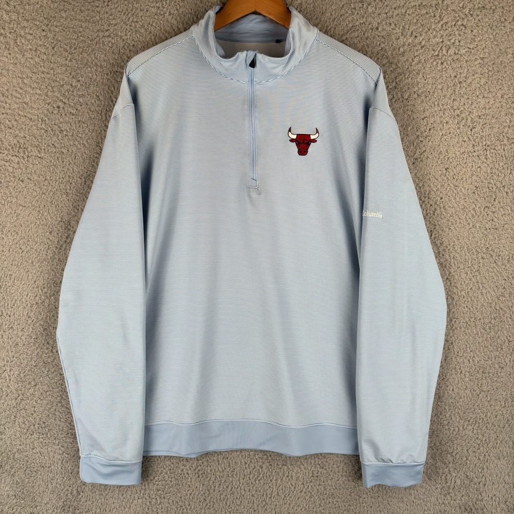 Columbia Golf Chicago Bulls Shirt Mens XL Blue White Stripe Performance 1/4 Zip